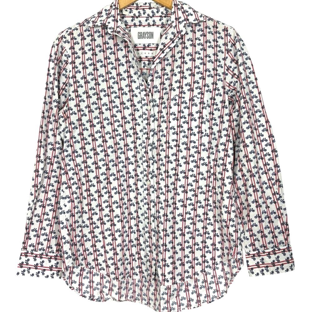 Frank & Eileen Grayson The Hero Button Down Shirt Novelty Bicycle Print Sz 2